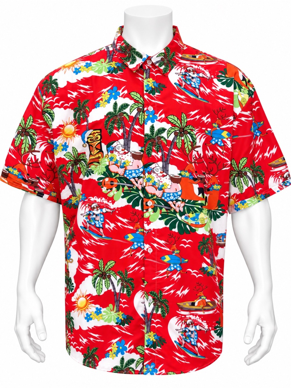 New-Christmas All Over Santa Claus Tropical Surfing Beach Tiki Hawaiian Shirt 3X